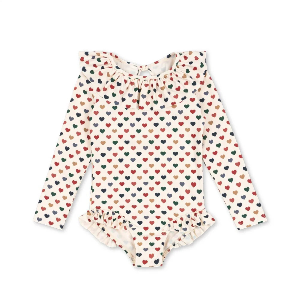Kids Swimsuit 25 Summer Girls One-piece Swimwear Kids Long Sleeve Swimsuit Girls Long Sleeve Ruffles Beach Vacation Clothes 250319