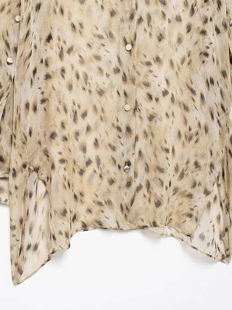 Leopard Turn-down Collar Women Shirt Sets Long Sleeve Single Breasted Lady Top Set Autumn Fashion Wide Leg Female Pant Suit 250319