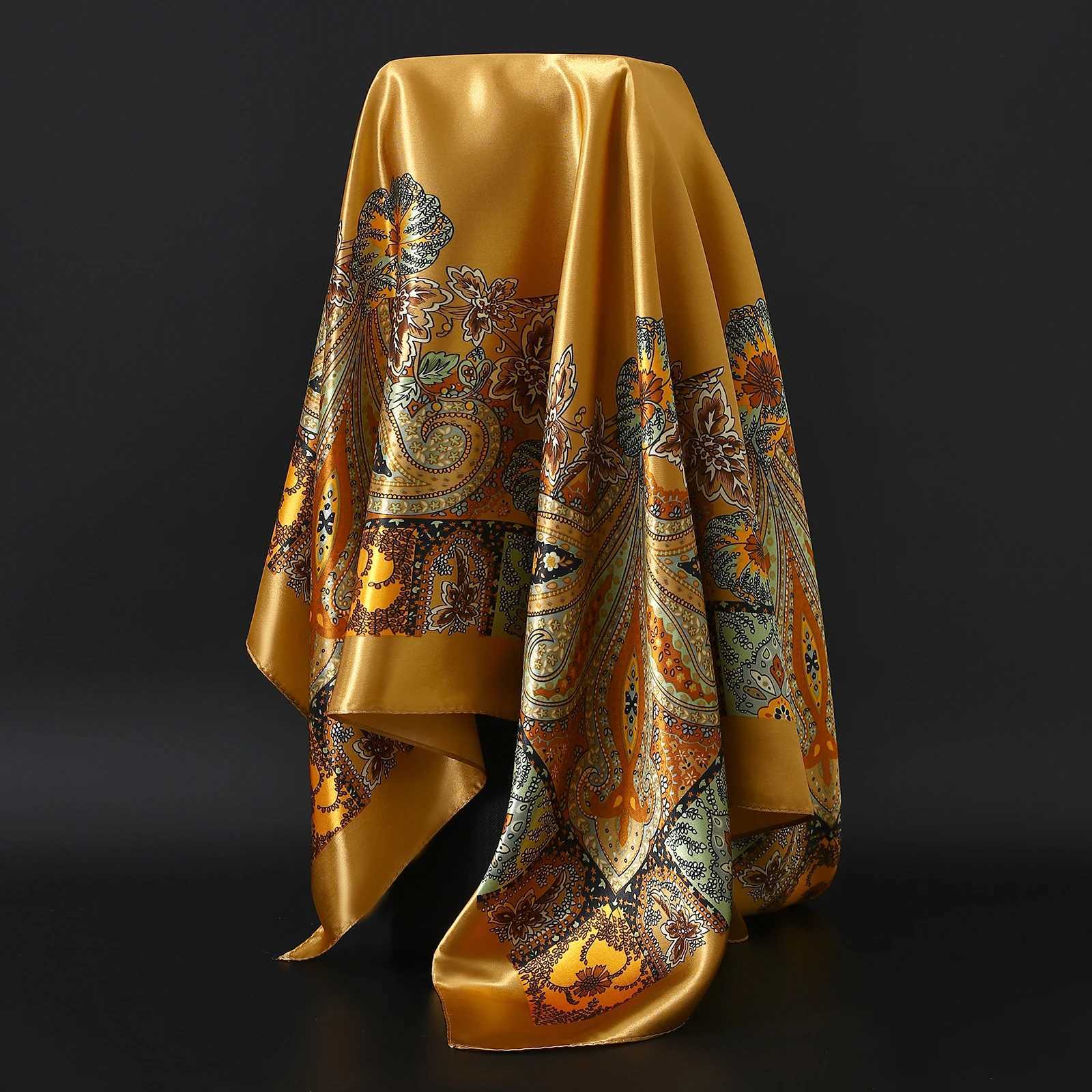 90 * 90cm silk scarf printed hair square womens shawl Muslim headscarf handle muffler female X250319