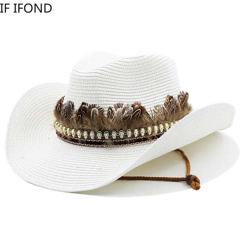 Hand Made Straw Western Cowboy Hat For Women Men Summer Curg Brim Beach Sun Hats Panama Cowgirl Jazz Cap