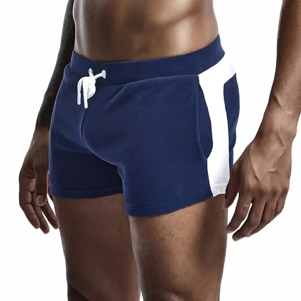 Seobean Mens Velvet Sweater Shorts Retro Boxer Gym Underwear Thick Pants Pocket Jogger 250319