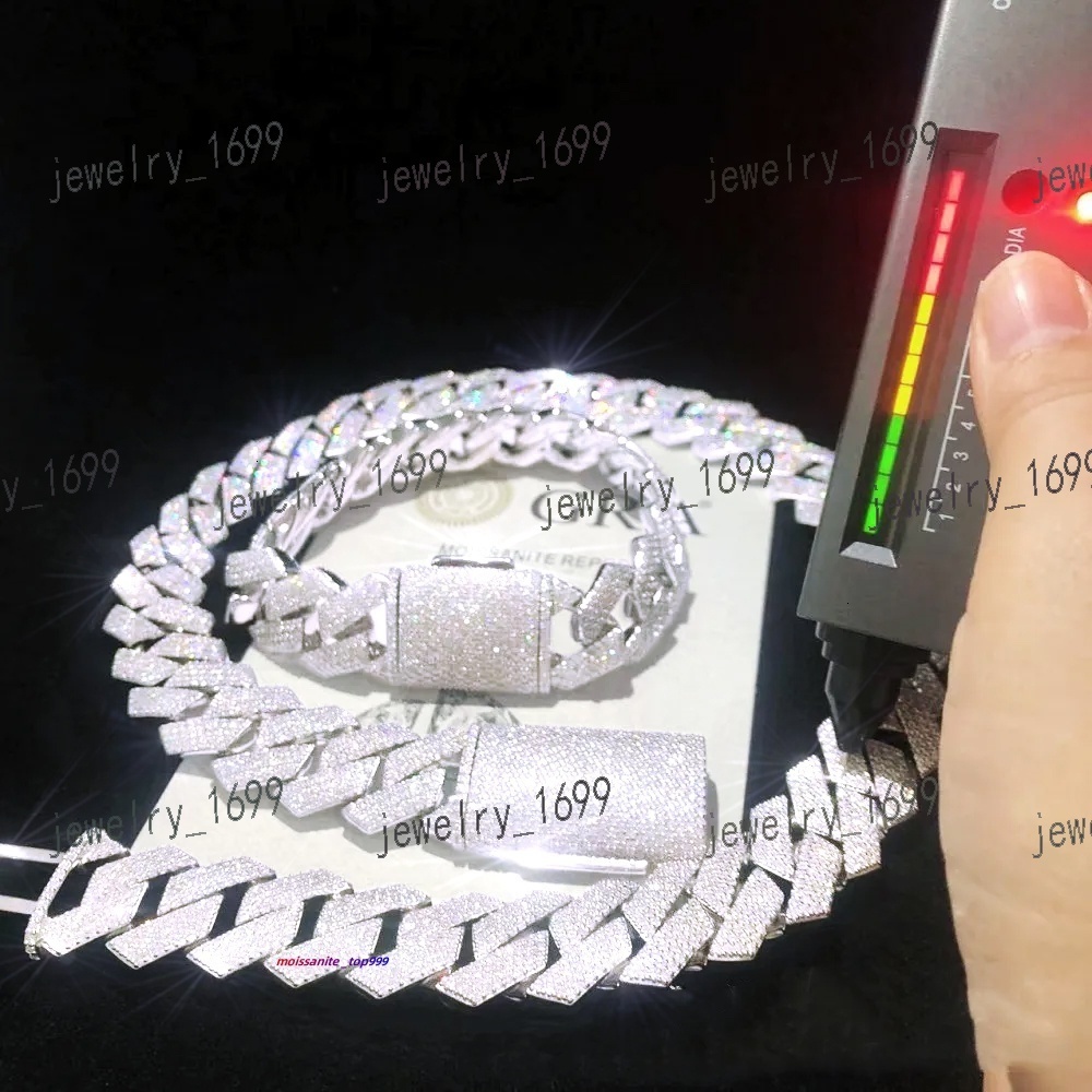20MM Width Soild 925 Silver Iced Out Moissanite Cuban Chain Necklace for Mens necklace AAAAA+