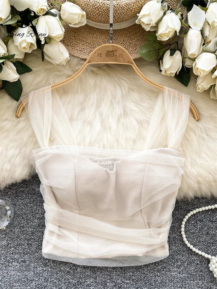 SINGREINY Sweet Gauze Female Sexy Camisole Sleeveless Short Elastic Sheath Camis Women Korean Style Fashion Streetwear Camisole 250319