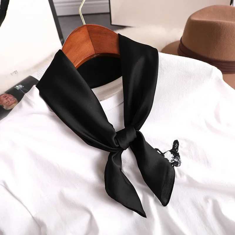 Solid color silk square scarf used for fabrics soft satin collar womens headscarf hair clip tie fine hair womens hair X250319