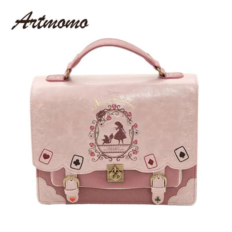Alice In Wonderland Shoulder Bags Axes Femme Vintage Student Schoolbag Playing Cards Silhouette Handbag Leather Bag