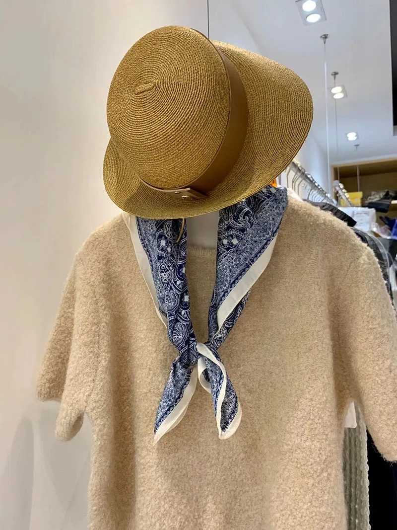 Square Scarf 70cm navy blue waist flower print silk gauze collar tie bag ribbon headscarf womens collar scarf gift X250319