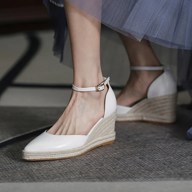 LIHUAMAO slingback heel wedges sandals ankle strap lady espadrilles sandals pumps comfort csaual shoes bohemia style 250314