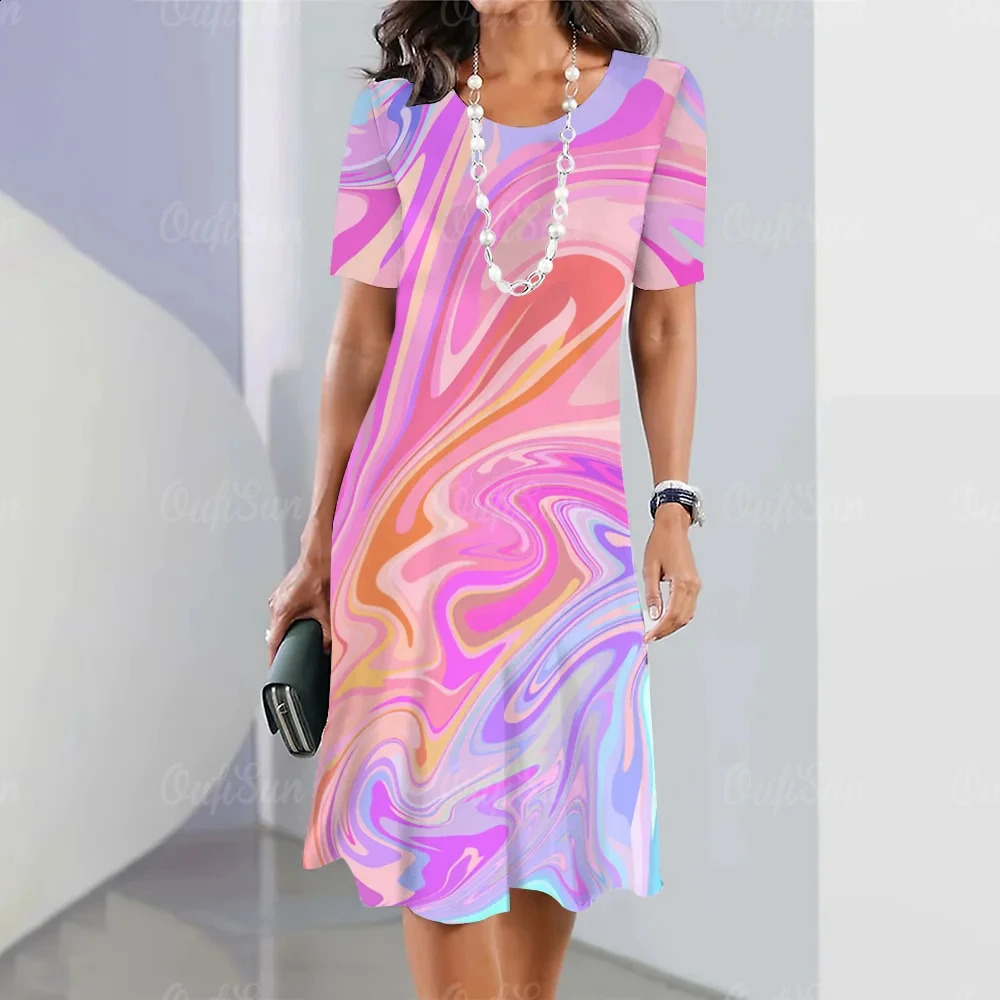 Vintage Womens Dresses Striped Printed Elegant Casual Short Sleeve Dresses Fashion Oversized Womens Dresses Y2k 250319