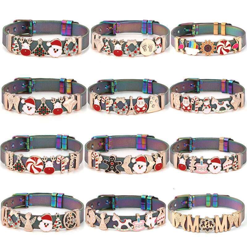 2024 Christmas Jewelry Mesh Charm Bracelets With Santa Claus Bells Beads Bracelet For Women Men Christmas Jewelry Special Offer