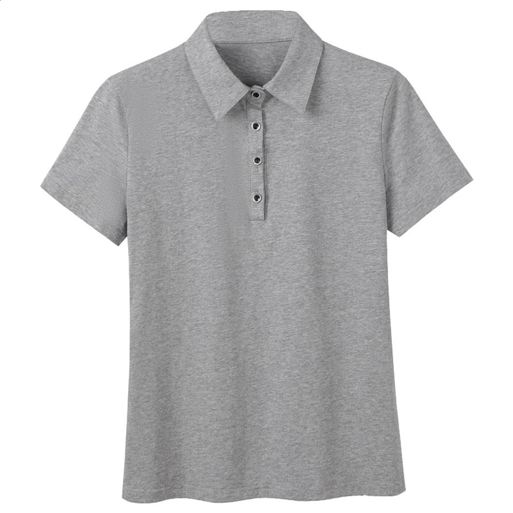 Korean version purple pure cotton lapel short sleeved t-shirt womens summer outfit polo collar loose casual sports top 250318