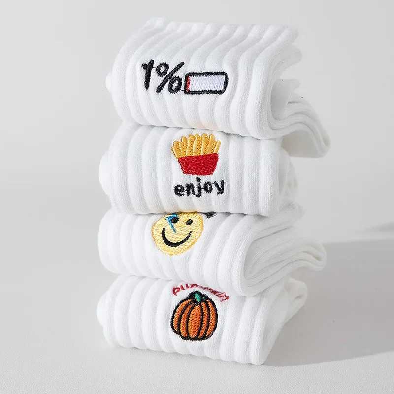 Cartoon Embroidered Socks Fashion Black and White Neutral Socks Harajuku Kawaii Funny Spring Autumn Womens Socks Cute Cotton Socks X250319