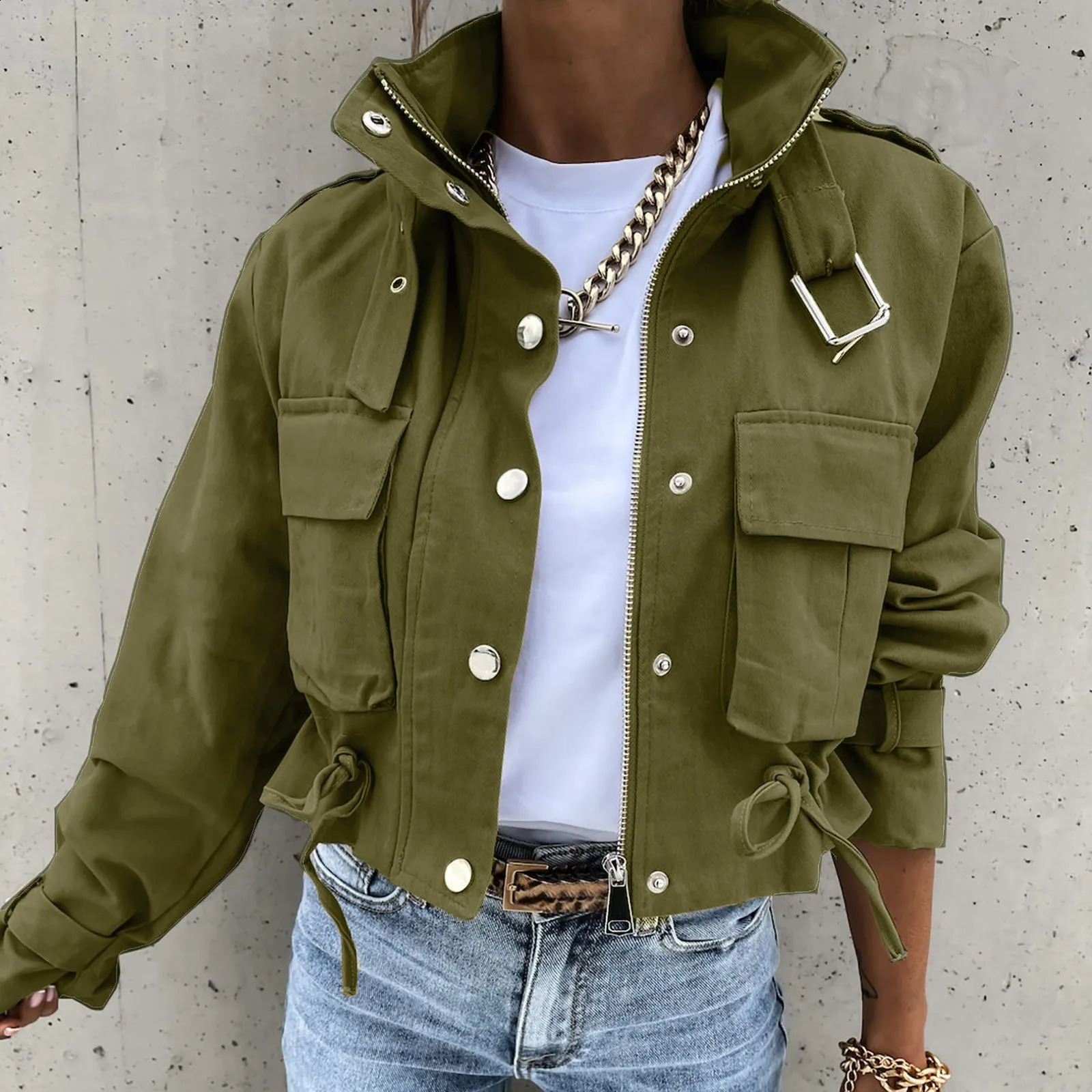 Outerwears Jackets Woman Women Casual Solid Button Long Sleeve Jacket Breasted Vest Pocket Loose Womens Leather 250317