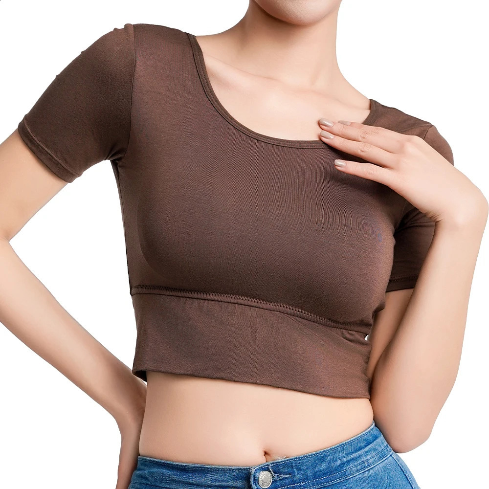 Womens Short Sleeve Tank Tops Backless Spring Summer Crop Tshirt Padded Slim Camisole Tees Bottoming 2025 Plus Size 250311