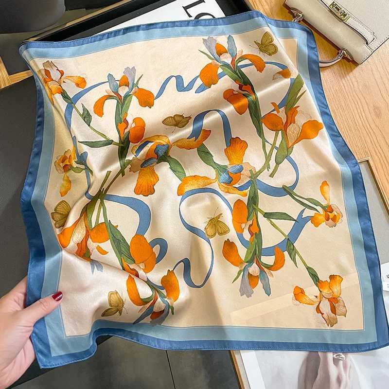53cm Wen 100% Natural Silk Scarf Fem Flower Collar Headscarf Bandana High Quality Hair Scarf 2023 X2503191