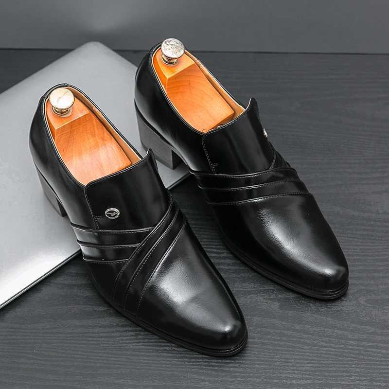 High End Brand Mens Business Dress Shoes Leather Increased Height British Shoes Men Pointed Toe Shoes Wedding Free DeliveryXJ250319