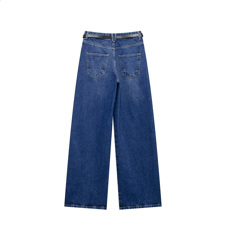Willshela Women Fashion With Belt Denim Blue Front Zipper Straight Pants Jeans Vintage High Waist Full Length Female Trousers 250317