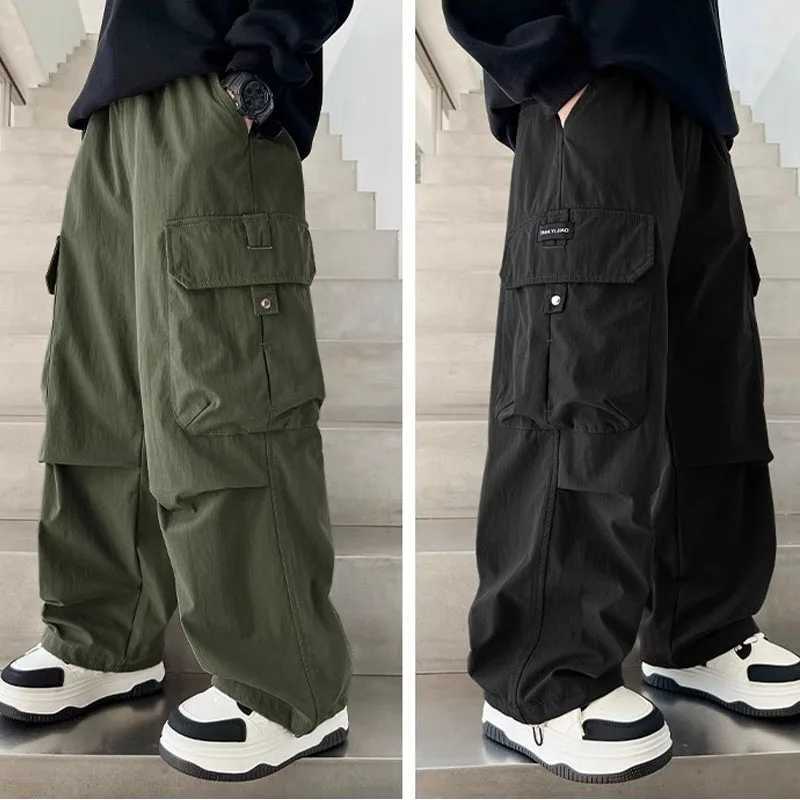 Wide leg pants street dance pants boys casual straight pants childrens side pockets childrens cargo pants hip-hop pants 5-14YT250318