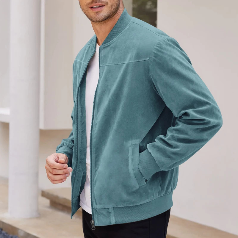 Suede Mens Spring and Autumn Jacket Retro Style Solid Color Zipper Windproof Motorcycle Bomber 250317