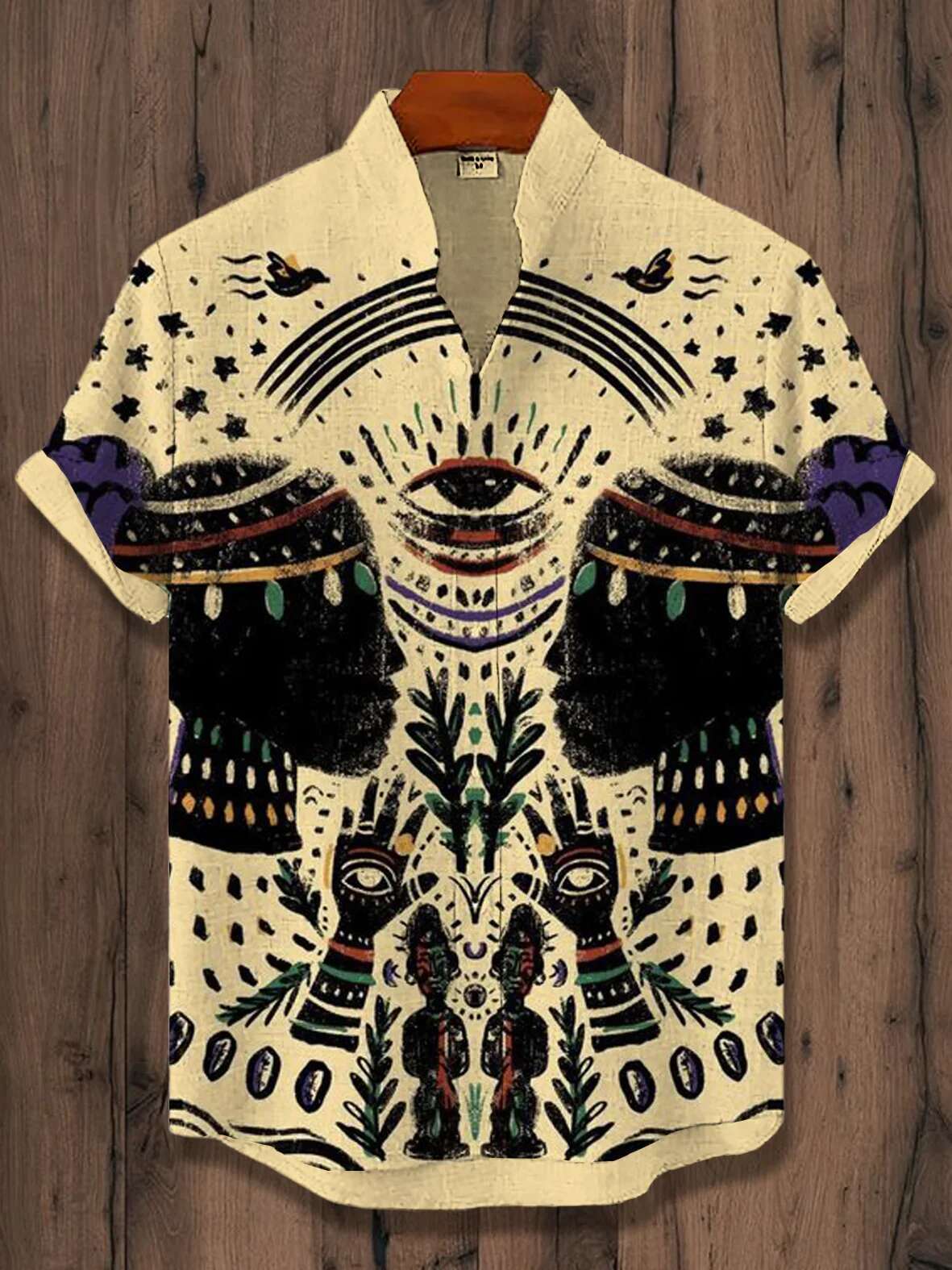2025 Vintage African Style Retro Ethnic Tribal Short Sleeve Tops Fashion Casual Vacation Streetwear Men's Shirt