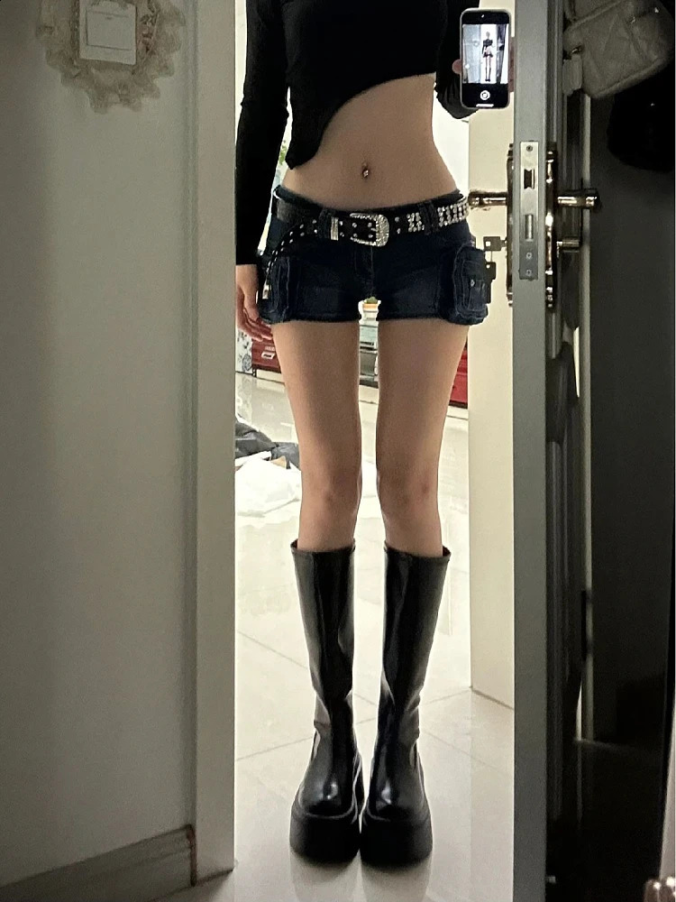 Woman Casual Slim Pants Low Waist Jean Solid Color Wash shorts Goblin Denim Shorts Y2k Classical Sexy Gyaru Dark Academia 250319