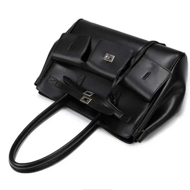 Meet You Luxury Design Large Capaci Black Pu Leather Tote Bag Ladies Mti-pocket Shoder Bag Off Lady Cmuter Handbag Z250318