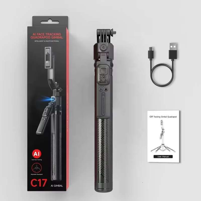 64" Four Legs 360 Degree Smart Automatic Rotation Selfie Stick AI Auto Face Tracking Tripod for TikTok Live Streaming