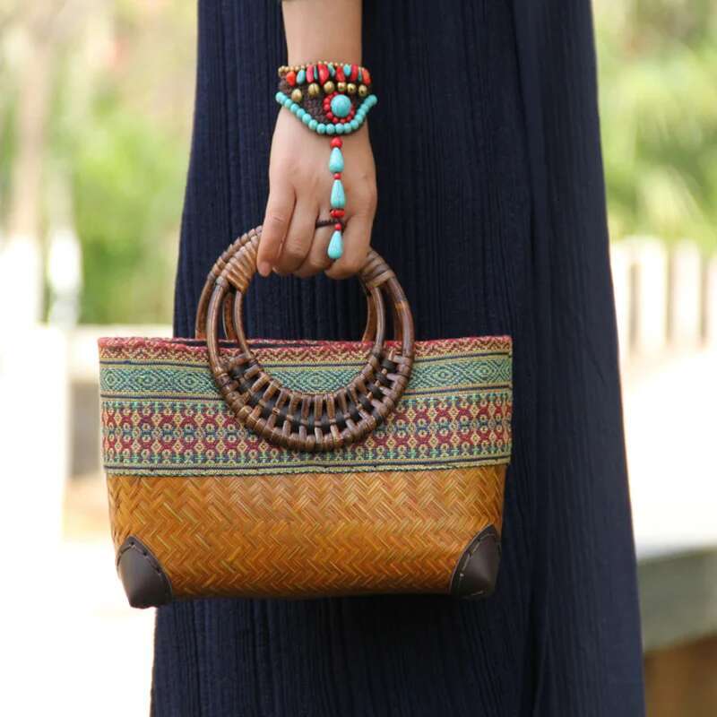 Retro Japanese Handmade Bamboo Mini Female Bag Literary Youth Storage Woven Rattan Handbag