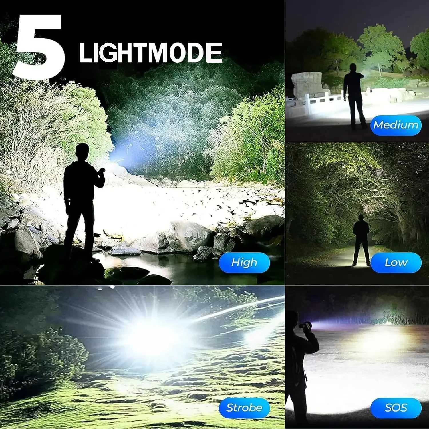 Powerful 1000000 high lumen D flash ultra bright charging portable Ultra Power USB C flashlight for outdoor lighting W250319
