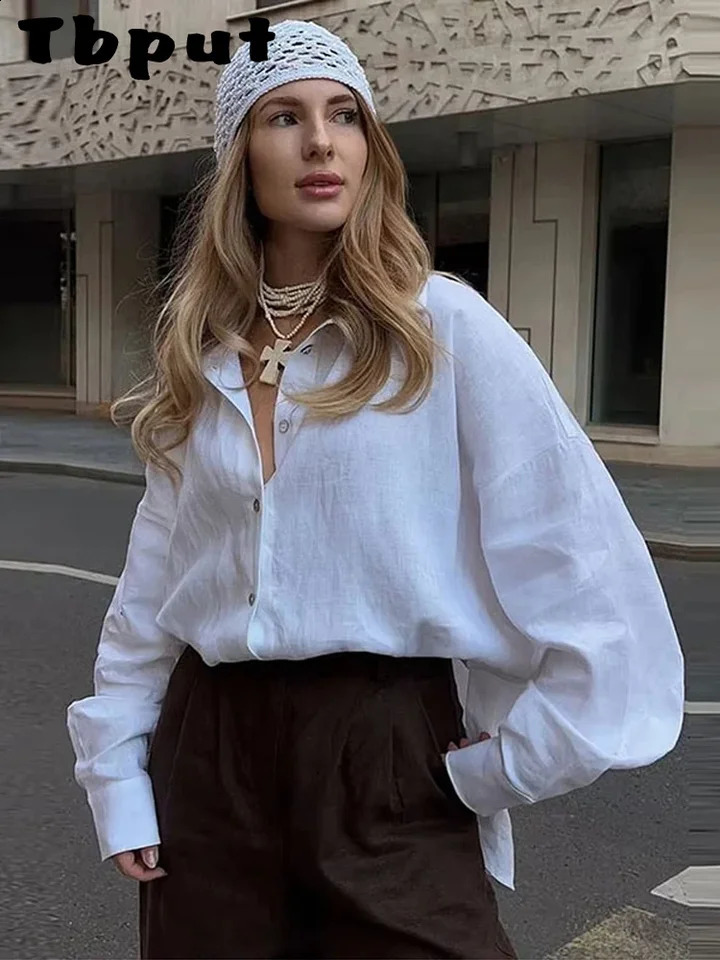 Casual button womens loose shirt solid collar long sleeved single chest womens top spring/summer womens top 250318