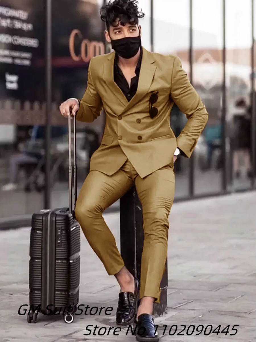 Mens Suits Plus Size Blazers Brown Double Breasted Formal Slim Fit Casual Tuxedos Wedding Groom Men Costume Homme Marriage 250311
