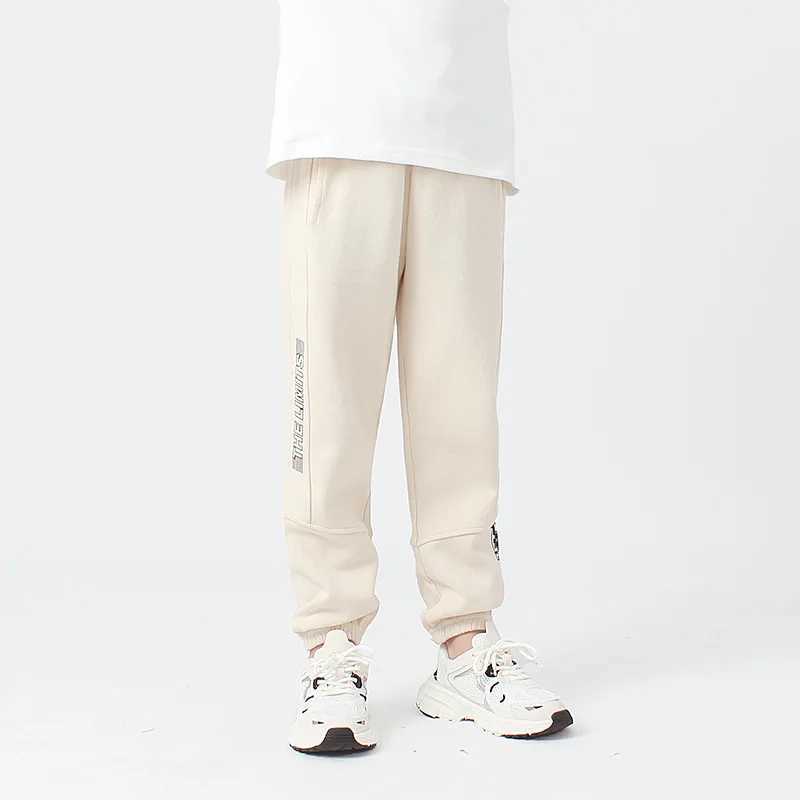Youth boys clothing autumn childrens loose sports pants gray beige elastic waist Trouser cotton childrens long sports pants 4 8 12 yearsT250318