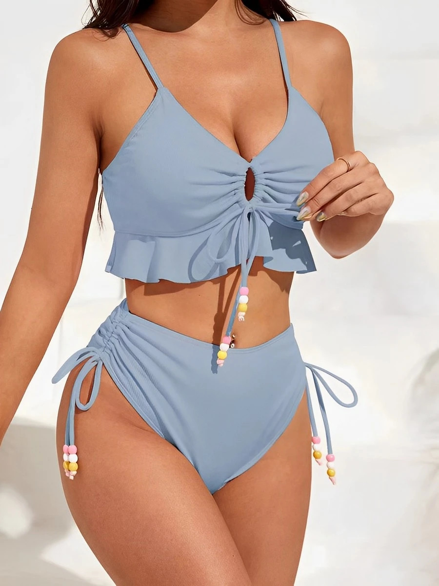 high waisted bikini womens dress swimsuit womens pleated swimsuit solid swimsuit bathroom swimsuit beachwear 250314