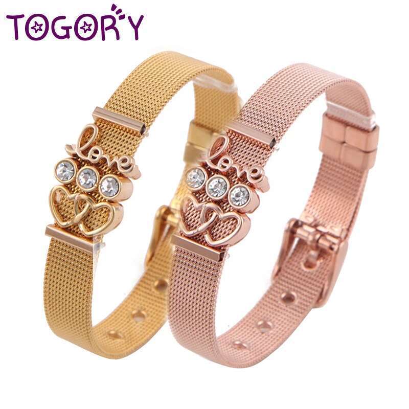 High Quality Stainless Steel Bracelet Woman Men Mesh Bracelet Crystal Love Anchor Charm Fine Bracelet Bangle for Female Gift