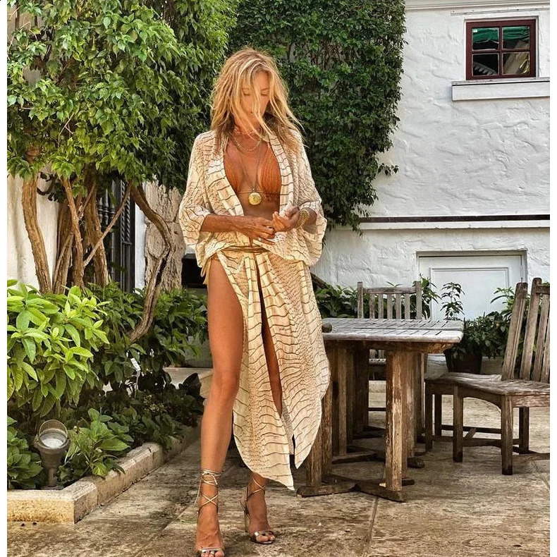 BIKINI Women Beach Dress Cover-Ups Long Stylish Tie Dye Open Front Beach Outfits Bathing Suit 250319