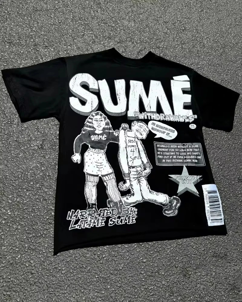 High Street Retro Fashion Anime Letter Print Mens T-shirt Y2k Gothic Harajuku Hip Hop Fashion Couple Casual Oversized Shirt 250317