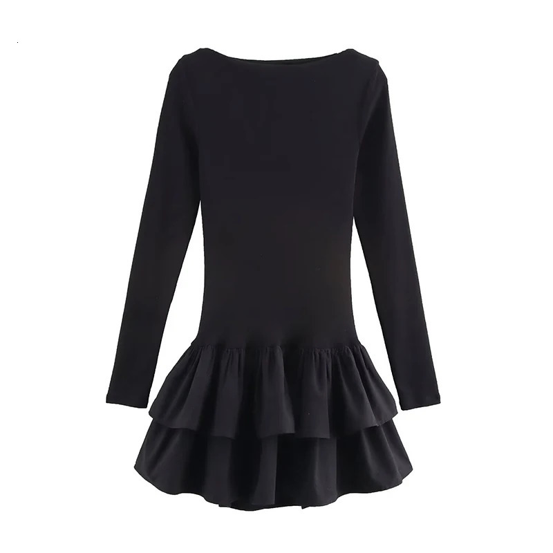 Willshela Womens Fashion Solid Ruffle Mini Dress Retro O-neck Long sleeved Womens Fashion Womens Dress 250318
