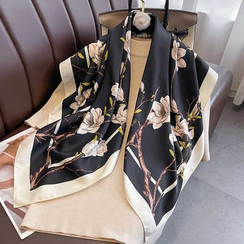 Wens printed headscarf large scarf 90cm simulated silk scarf fashionable floral pattern scarf shawl thin packaging scarf X250319