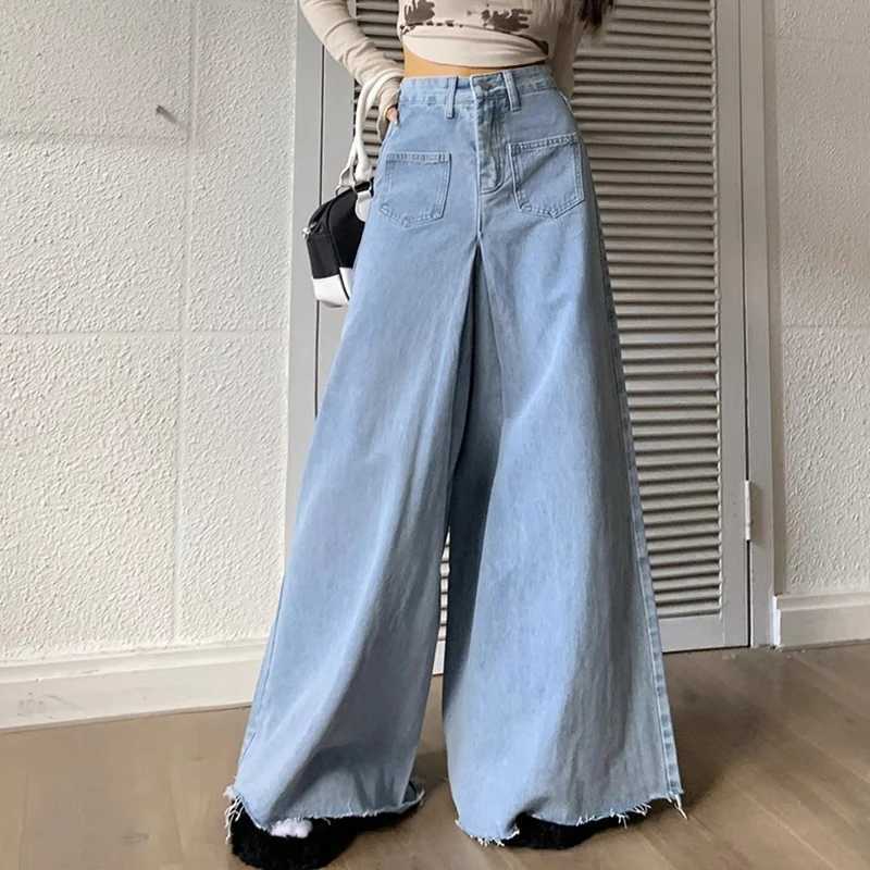 Womens high waisted punk bag jeans womens retro streetwear loose pants girls fashion Harajuku blue denim shortsT250319