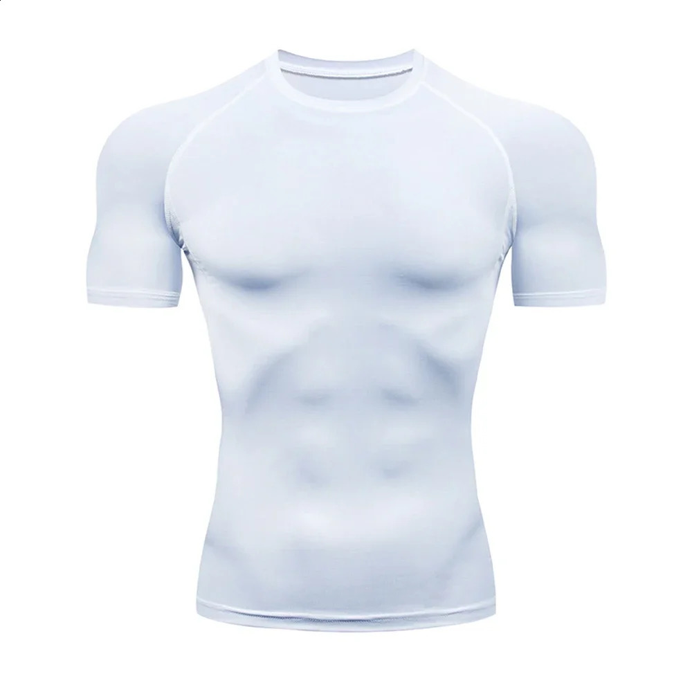 Mens Bodybuilding Sports Tight T-shirt Summer Compression O-Neck T Shirt Gym Fitness Quick Dry Running Tshirt Male Workout Tops 250319