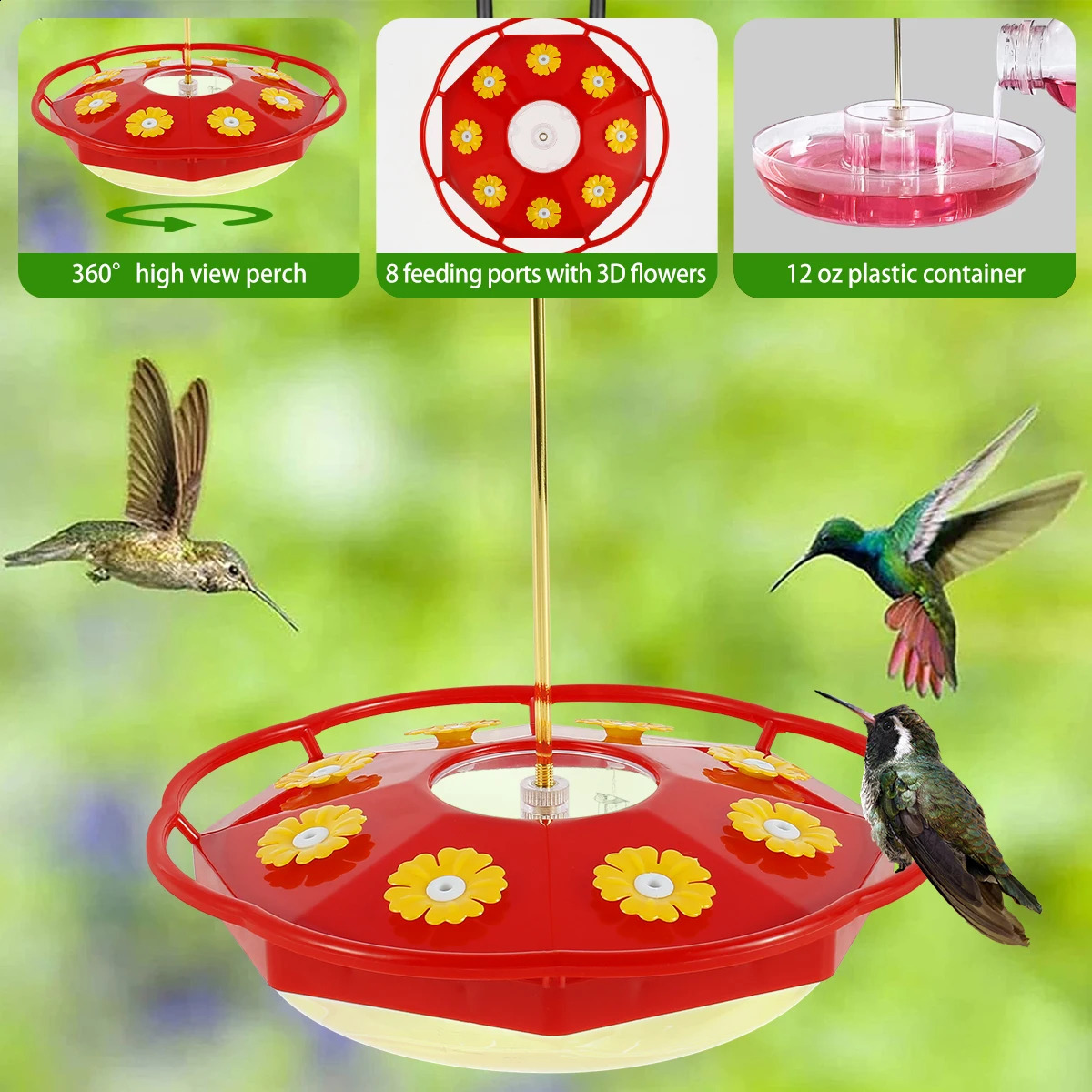 15Pcs Outdoor Hummingbird Feeder Wild Bird 8 Feeding Ports Ant and Bee Proof Floral Shape Hanging for Garden Yard 250318
