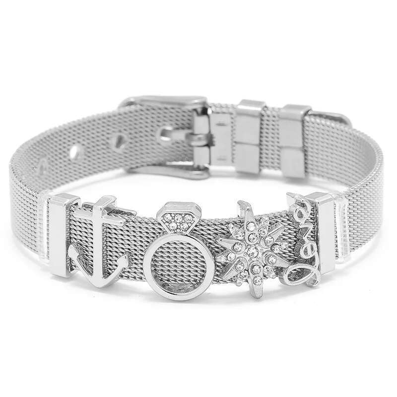 Fashion Adjustable Stainless Steel Mesh Bracelet Set Love Lock Charm Brand Bracelets Bangle For Woman Men Jewelry Gift