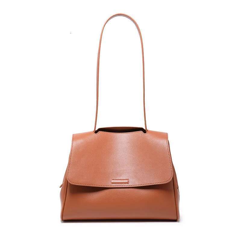 Retro Genuine Leather Women Casual Tote Quality Napa Cowhide Shoulder Handbag Female Office Pures Brown Bag 2021