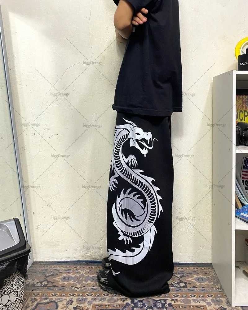 New Chinese Style Dragon Print Fashion Loose Wide Leg Pants Men Retro Harajuku Y2K Casual Versatile Oversized Sweatpants Women X250319