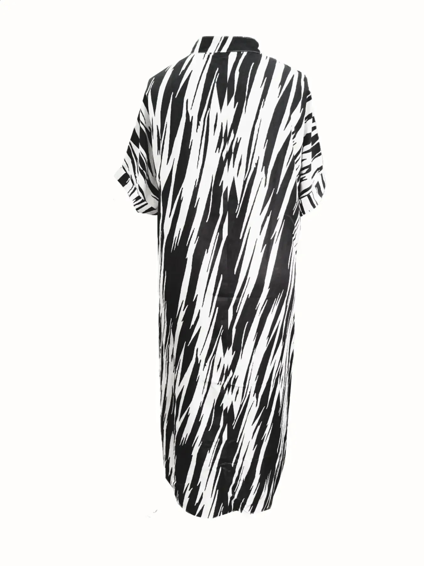 Plus Size 1XL5XL Womens Geometric Printed Knee Length Dress Split Short Sleeve Elegant Fashion Casual Long 250319