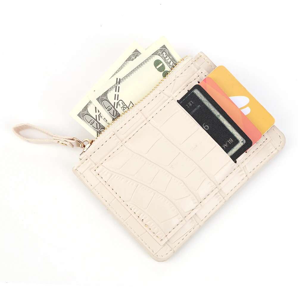 Fashion Women Simple Wallet PU Leather Multi-Slot Zipper Keychain Small Card Bag