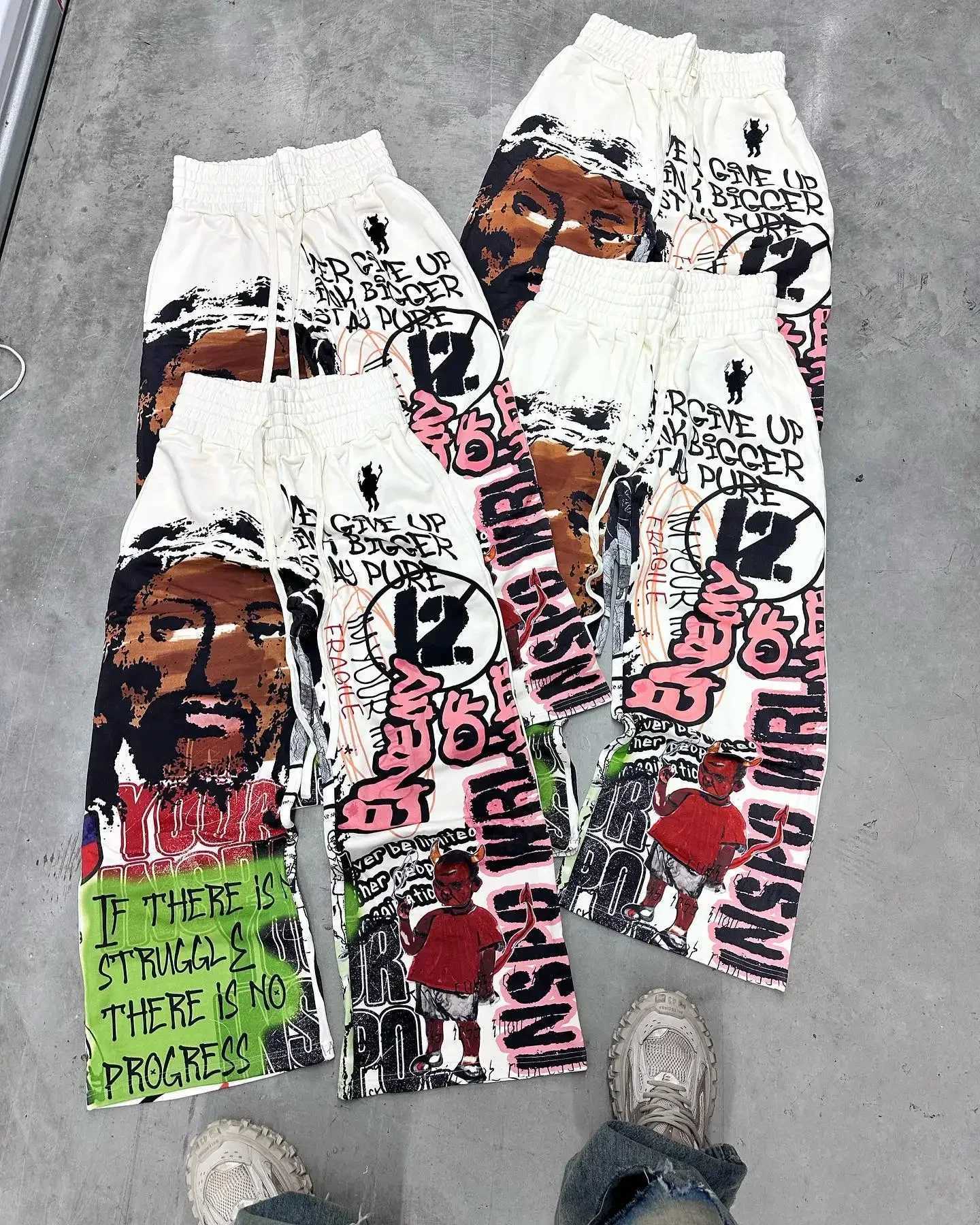 y2k cartoon doodle sweatpants pants mens American gothic hip-hop cartoon tune elastic waist jogging casual pants X250319