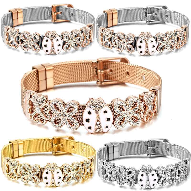 New Fashion 10mm Crystal Beads Stainless Steel Mesh Bracelets DIY Charm Keeper Bracelets Bangle For Women Fashion Jewelry Gift