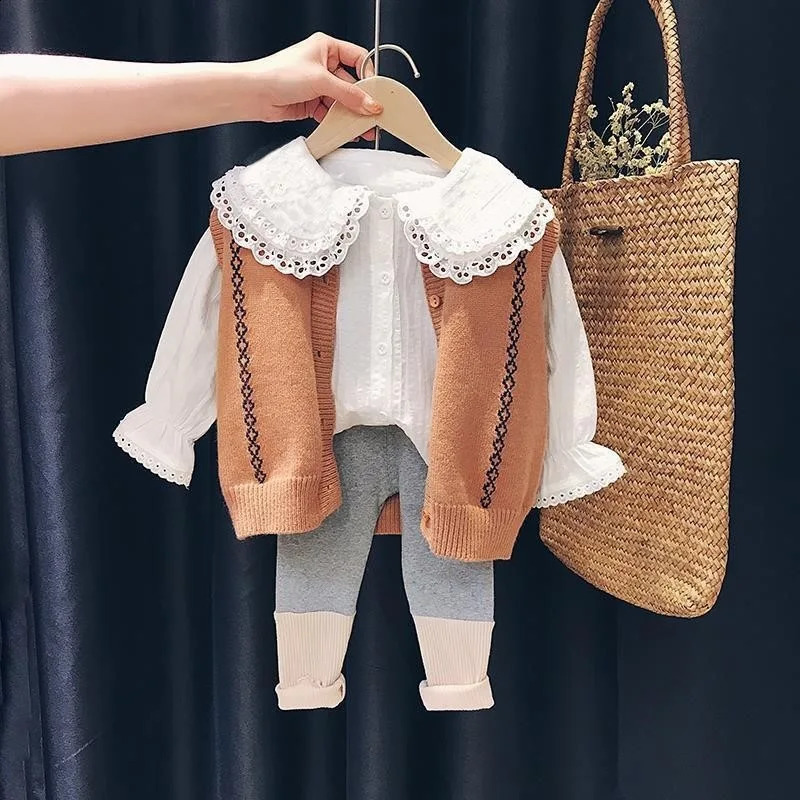 Korean Little Girl Spring Autumn Shirts Single Breasted Solid Color Lace Collar Long Sleeve Children Girls Tops Baby 250319