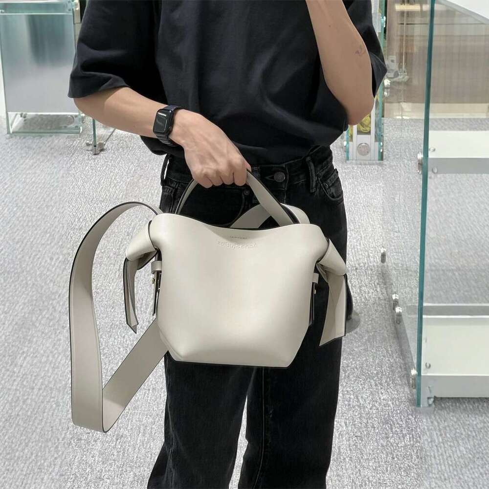 Swedish Niche AS Women's Cowhide Simple Bow Handbag Bucket Single Shoulder Crossbody Bag