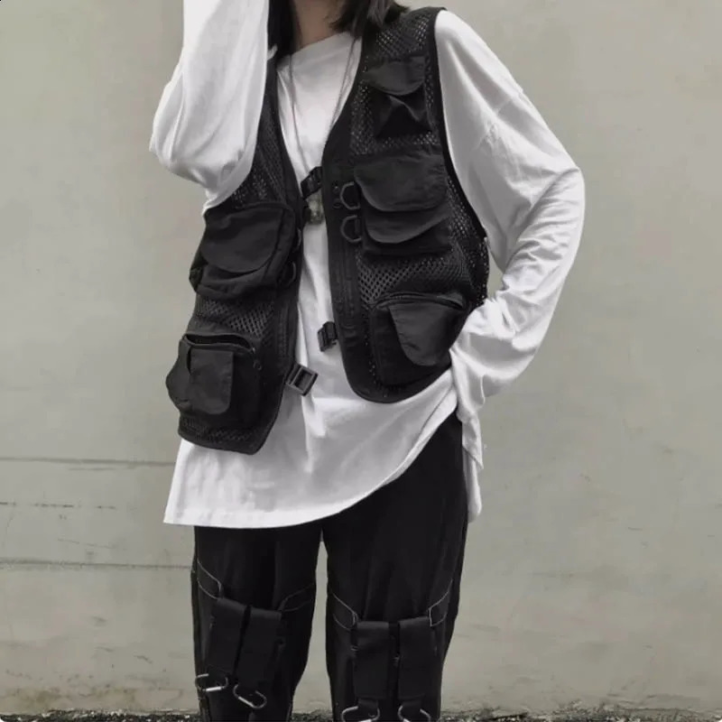 nstyle retro mesh vest spring and autumn casual vertical collar jacket outdoor multipocket looseshouldered overcoat 250319